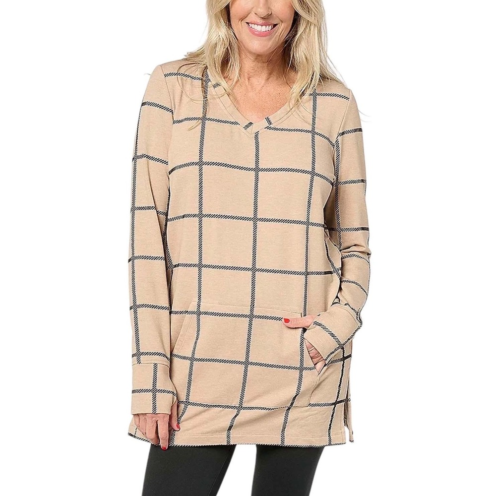 Cuddl Duds Comfortwear V-neck tunic in an oatmeal plaid Women's Size P1X